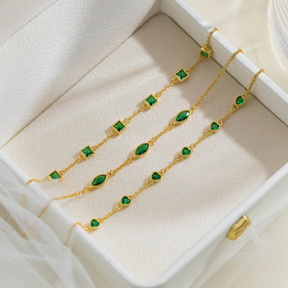 Fashion Jewelry Bracelets 925 Sterling Silver Emerald Green Zircon Bracelet Eye square Heart Gold Plated Bracelets for Women
