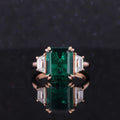 Three Stones 9x11mm Emerald Cut Zambian Emerald Gold Jewelry 6x4x3mm Trapeziod Def/gh  Moissanite Woman Engagement Ring
