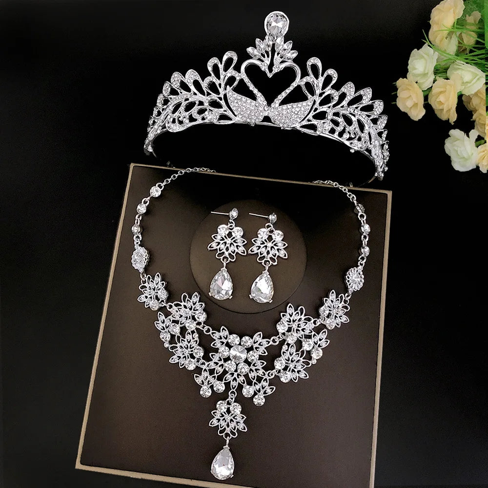 2021 Newest Wedding Hair Jewelry 14 Designs in Stock Luxury Crystal  Earrings Necklace Tiara Bridal Wedding Set