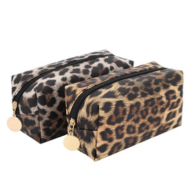 Factory Custom Printed Leopard Leather Toiletry Organizer Cosmetic Bag Golden Zipper Lady Printing PU Makeup Pouch Gift
