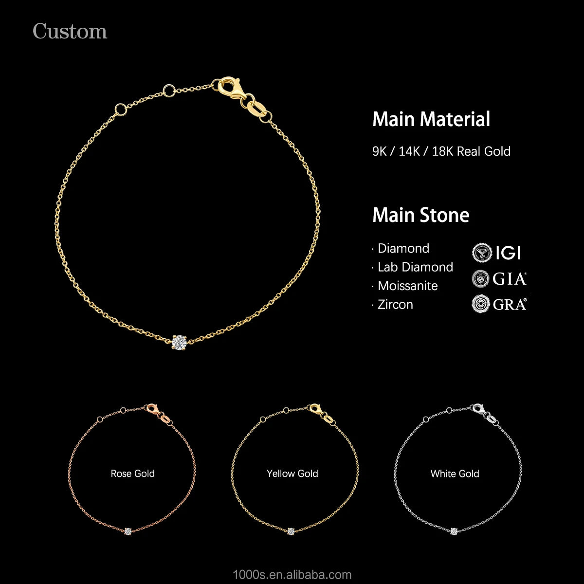 1000S 18K Solid Gold Women's Charm Bracelet with Natural Diamond Brilliant Cut Third Party Certified Wholesale Trade Assurance
