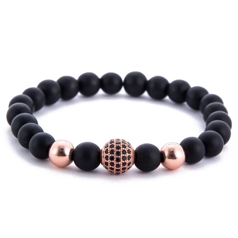 Women's Fashion Beaded Elastic Armband Rose Gold Plated Natural Stone Bracelets With Charm Gift Jewelry Accessories for Men