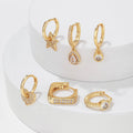 6pcs Star Zirconia Exaggerated Earrings Set Light Luxury Personalized Design Heart Earrings Plated Earrings Gold Jewelry Sets