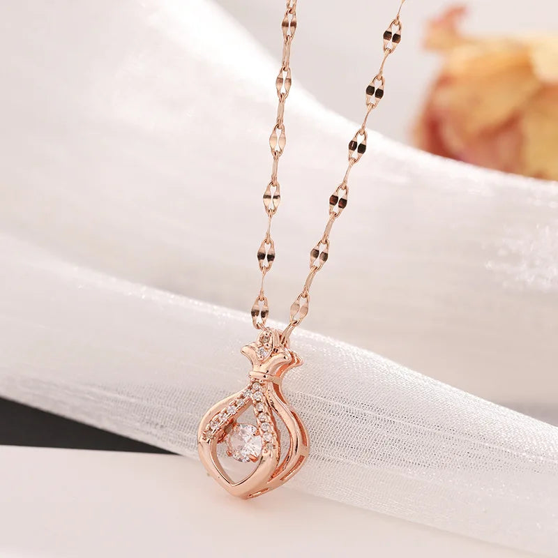 KY8364 Korean Style Fashion Heart Pendant Gold Necklace Women Cubic Zircon Choker Necklace Jewelry