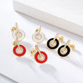 Peishang Women Round Gold Plated 925 Sterling Silver Jewelry Epoxy Cubic Zircon Earrings Jewellery Black/Red/white