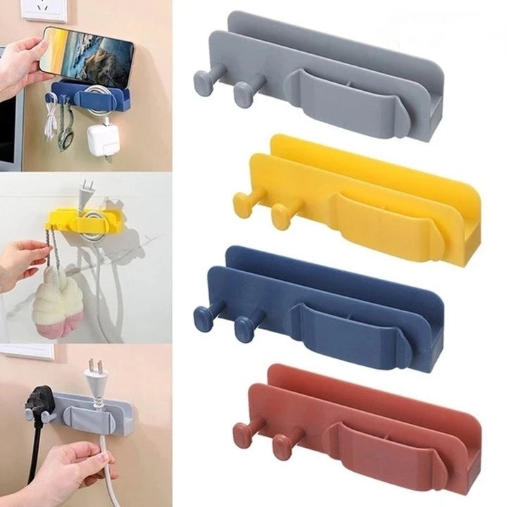 Wall Mounted Mobile Phone Holder  Key Plug Cable Line Storage Hook Cable Charging Dock Holder StandRemote Control Storage Rack