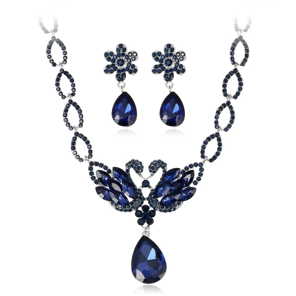 Crystal Swan American Drop Custom Crystal Wedding Necklaces Earring Fashion Fine Jewelry Bridal Necklace Sets for Women