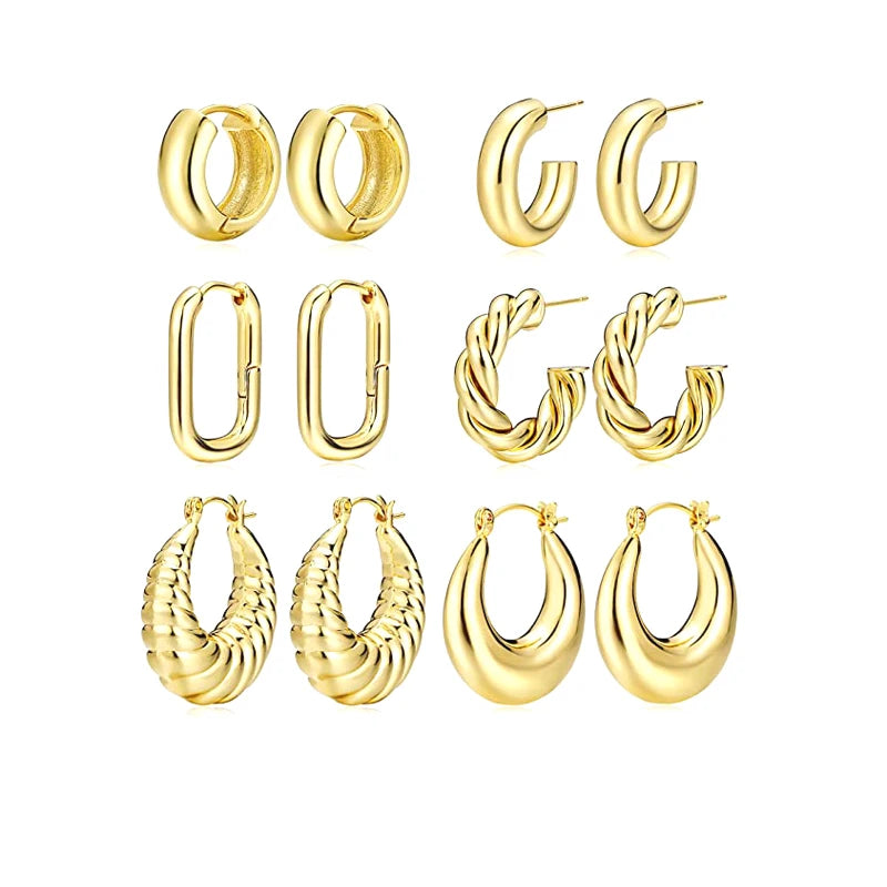 Wholesale Fashion 18k Gold Plated Chunky Hoop Earrings for Women Hypoallergenic Thick Open Twisted Huggie Hoop Jewelry