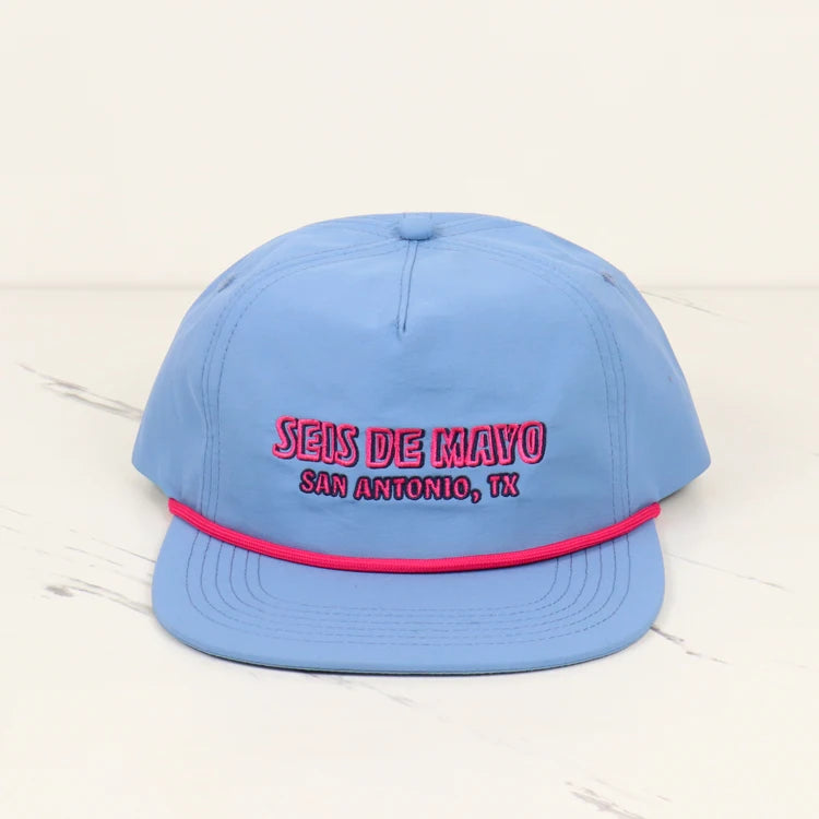 Custom Tag 5 Panel Nylon Rope Running Bule Snapback Cap Camper Hat