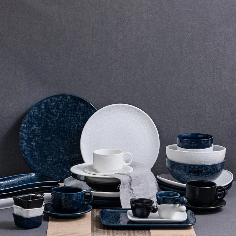 Luxury Nordic Restaurant Hotel Weddings Creative Tableware Set Black White Ceramic Plate Bowl Cup Porcelain Dinnerware Set