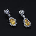 New 925 Sterling Silver Droplet Shape Earstuds Cushion Yellow Ice Cut CZ Pendant Earstuds Women Jewelry