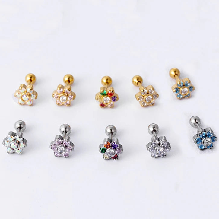 Colorful Zircon Stud Earrings for Women Wholesale Luxury 18k Gold Plated Daisy Flower Earring Stainless Steel