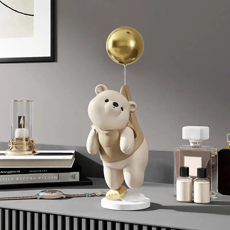 Art Safety Resin Bear Sculpture with Balloon Bear Statue Home Wedding Decoration Birthday Gift Bear Living Room Ornaments
