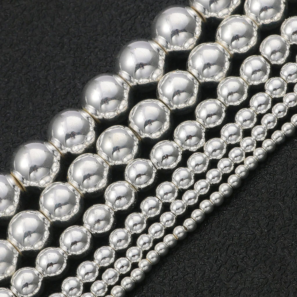 Wholesale Fashion 2/3/4/6/8/10mm Round Silver Hematite Stone Beads for Jewelry Making