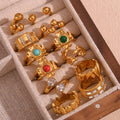 Dreamshow Colorful Jewelry Set Natural Stone Rings PVD Gold Plated Ring Set Stainless Steel Signet Ring