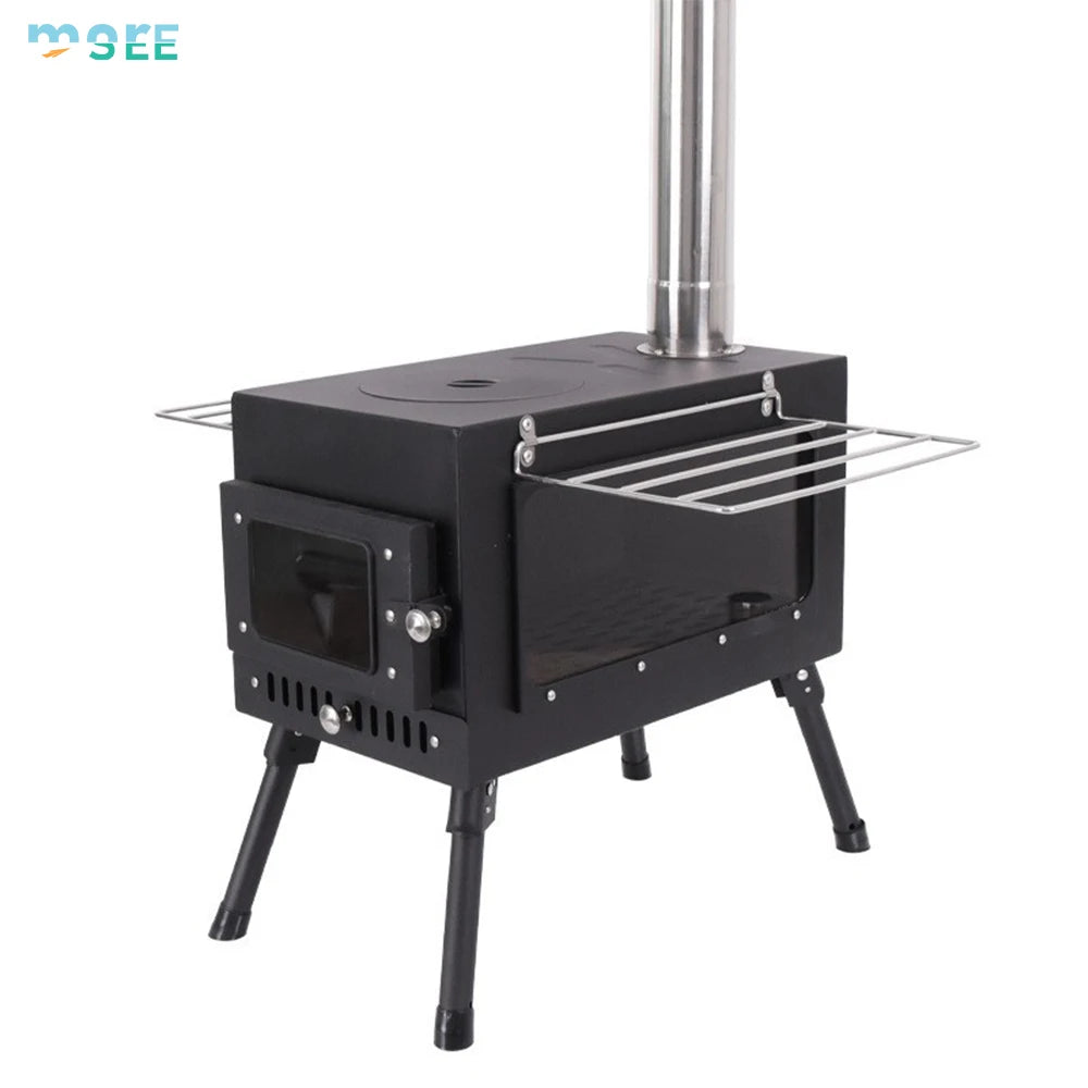 SeeMore Portable Cast Iron and Carbon Steel Burning Camp Stove Set Woodstove Roasting Pan Camping Stove