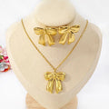 Luxury Fashion Stainless Steel Jewelry Wholesale Gold Plated Waterproof Tarnish Free Bowknot Necklace and Earings Women Set