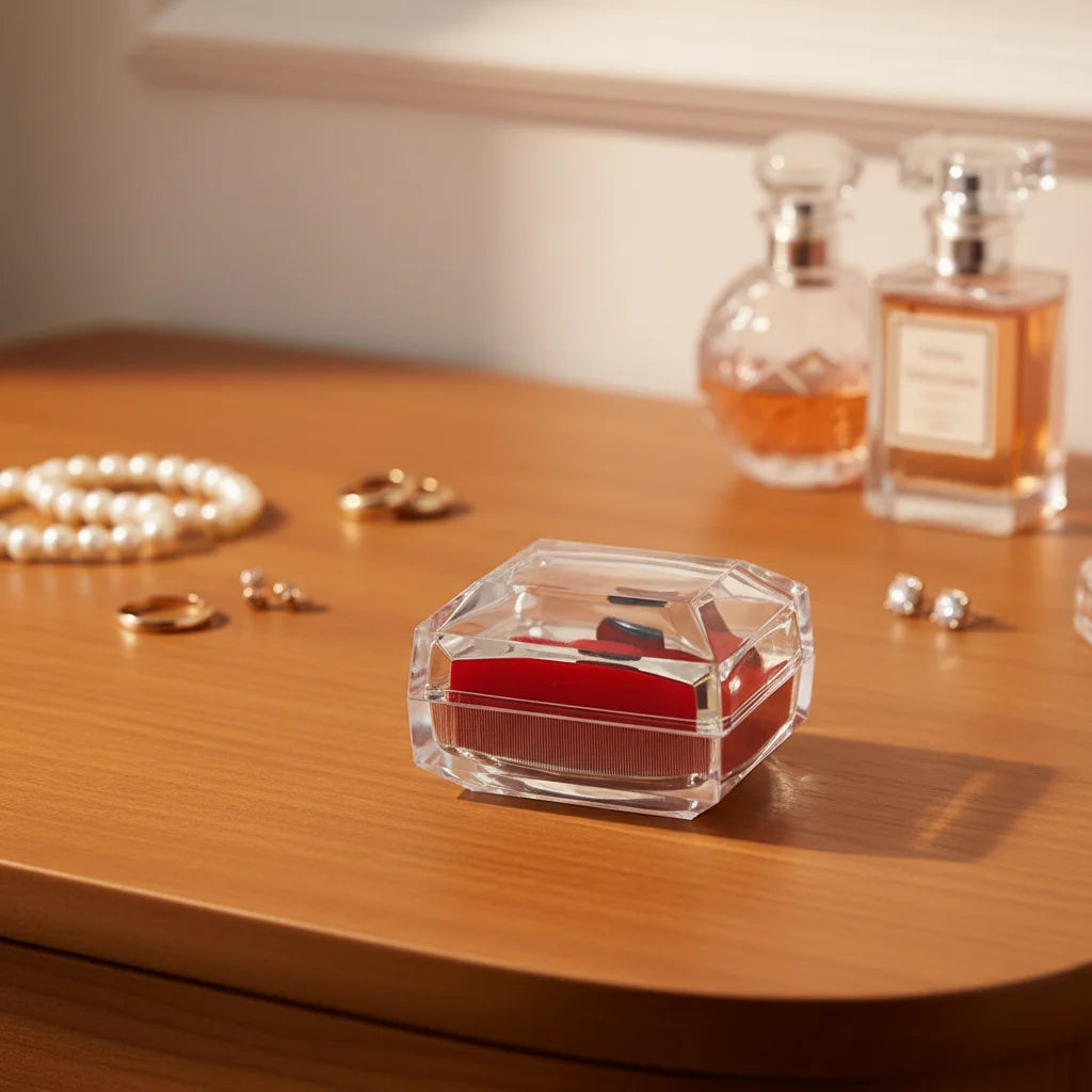 Wholesale Artificial Crystal Ring Box Plastic Ring Gift Box Transparent Couple Ring Box