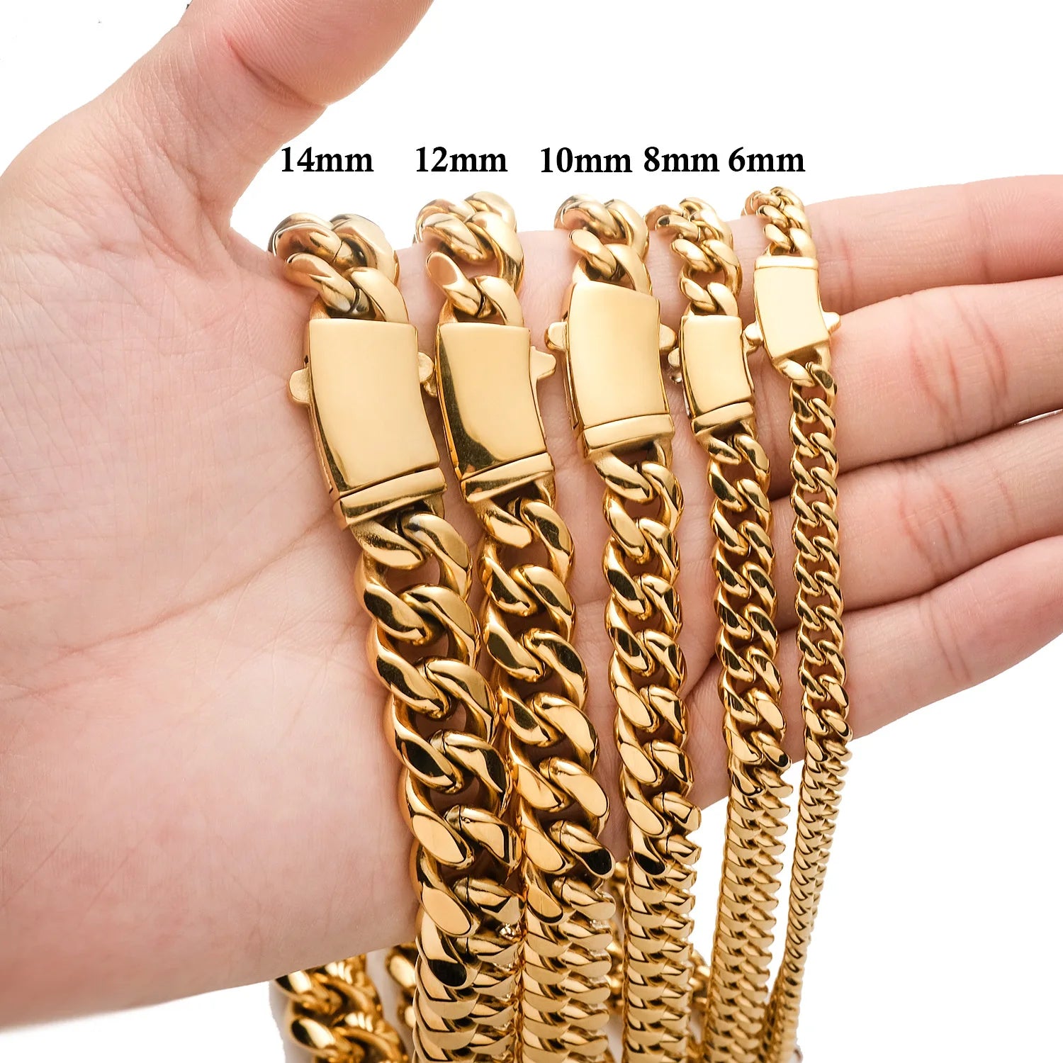 Europe and the United States New Hip Hop Stainless Steel Titanium Steel Cuban Chain Encryption Necklace Bent Brand Buckle