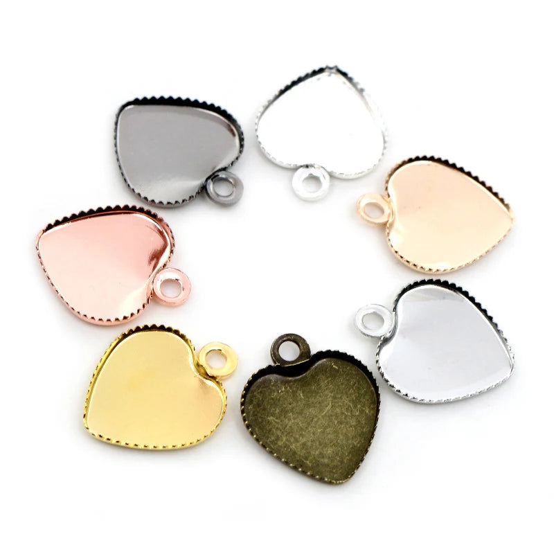 30pcs/Pack 12mm Stainless Iron Heart Blank Base Setting Fit 12mm Heart Cabochon Pendant Bezel Trays DIY Jewelry Findings