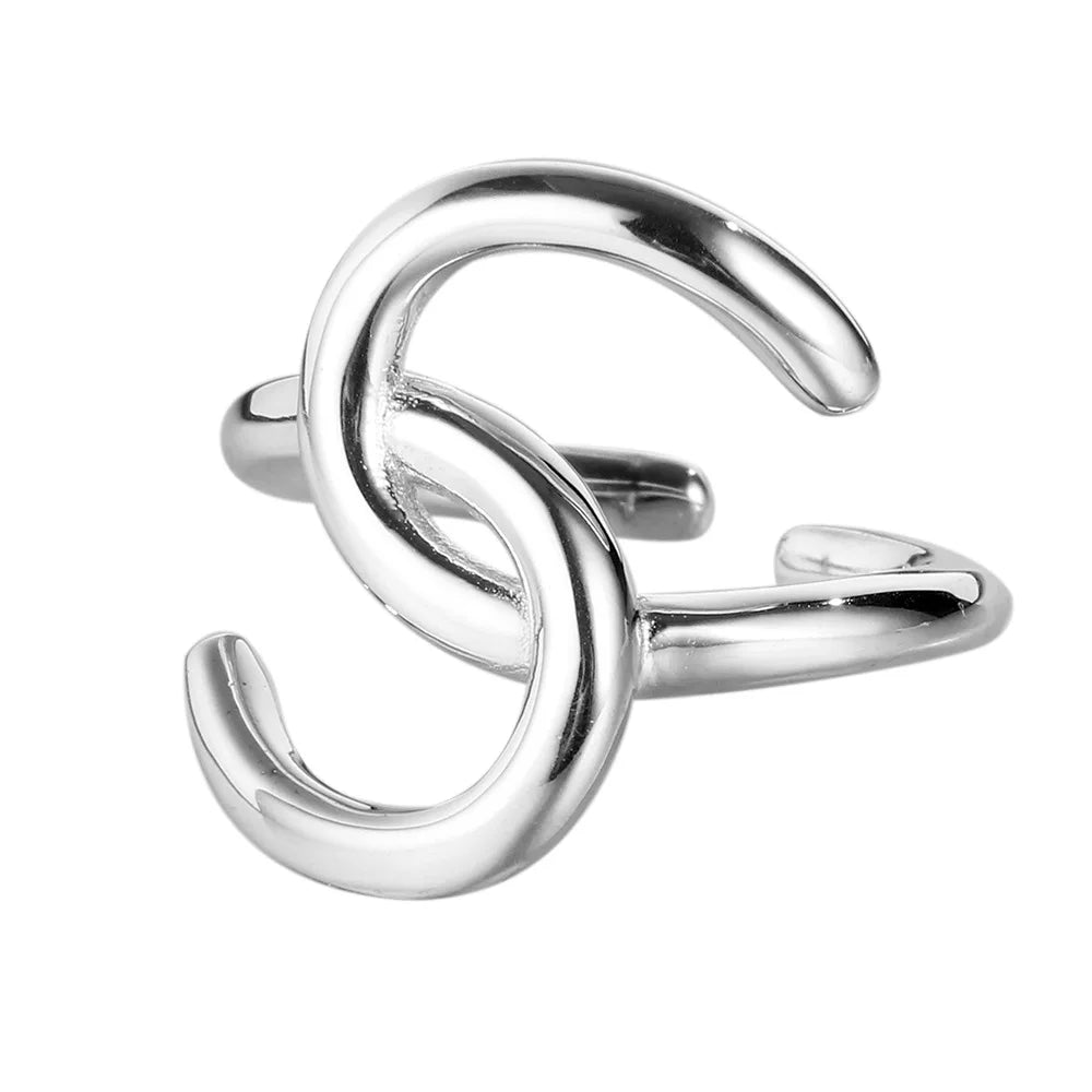925 Sterling Silver 18K Gold Plated Chunky Geometric Twisted Rope Knot Open Ring for Women