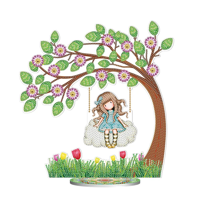 5d Diamond Painting Ornament Tree Swing Girl DIY Special Shaped Crystal Diamond Mosaic Crafts Desktop Decor