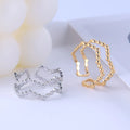 New Fashionable Jewelry Rings Hollow Double Layer 18K Gold Stainless Steel Open Rings Resizable for Women Men Party Gift