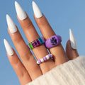 GT 2020 Conjunto De Anillos Summer Resin Acrylic Cute Trendy Rings Plastic Stackable Chunky Ring Sets 4pcs