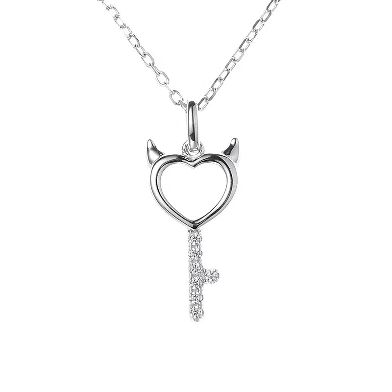 Best Fine Jewelry Rhodium Plated Key Keychain Love Heart Lock 925 Sterling Silver Moissanite Diamond Pendant Necklace for Women
