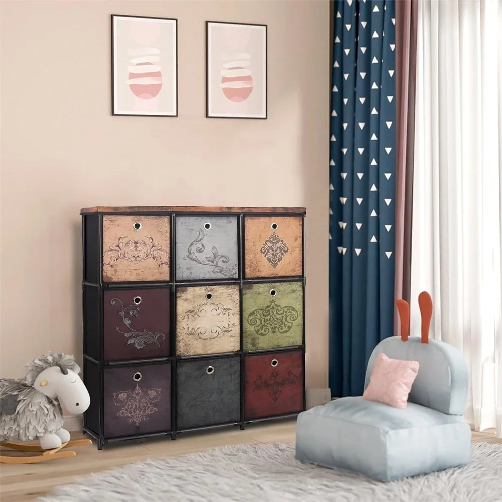 Modern Solid Wood Storage Dresser with 9 Drawers Fabric Chest of Drawers for Bedroom Living Room Hotel Use