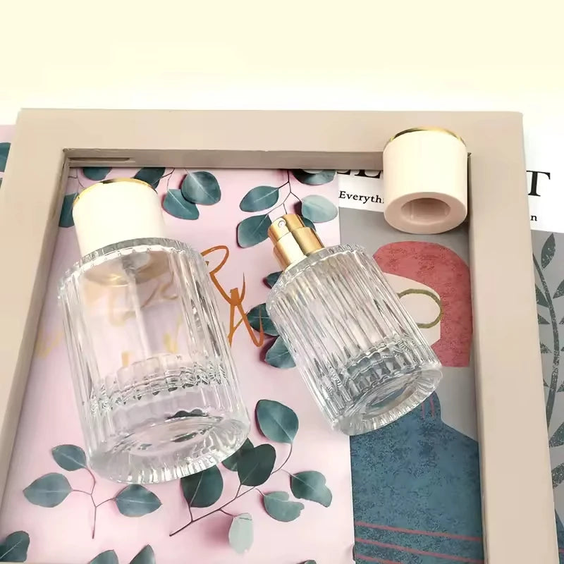 New Design Round 30ml 50ml Luxury Screw Perfume Glass Bottles with White Gold Cap