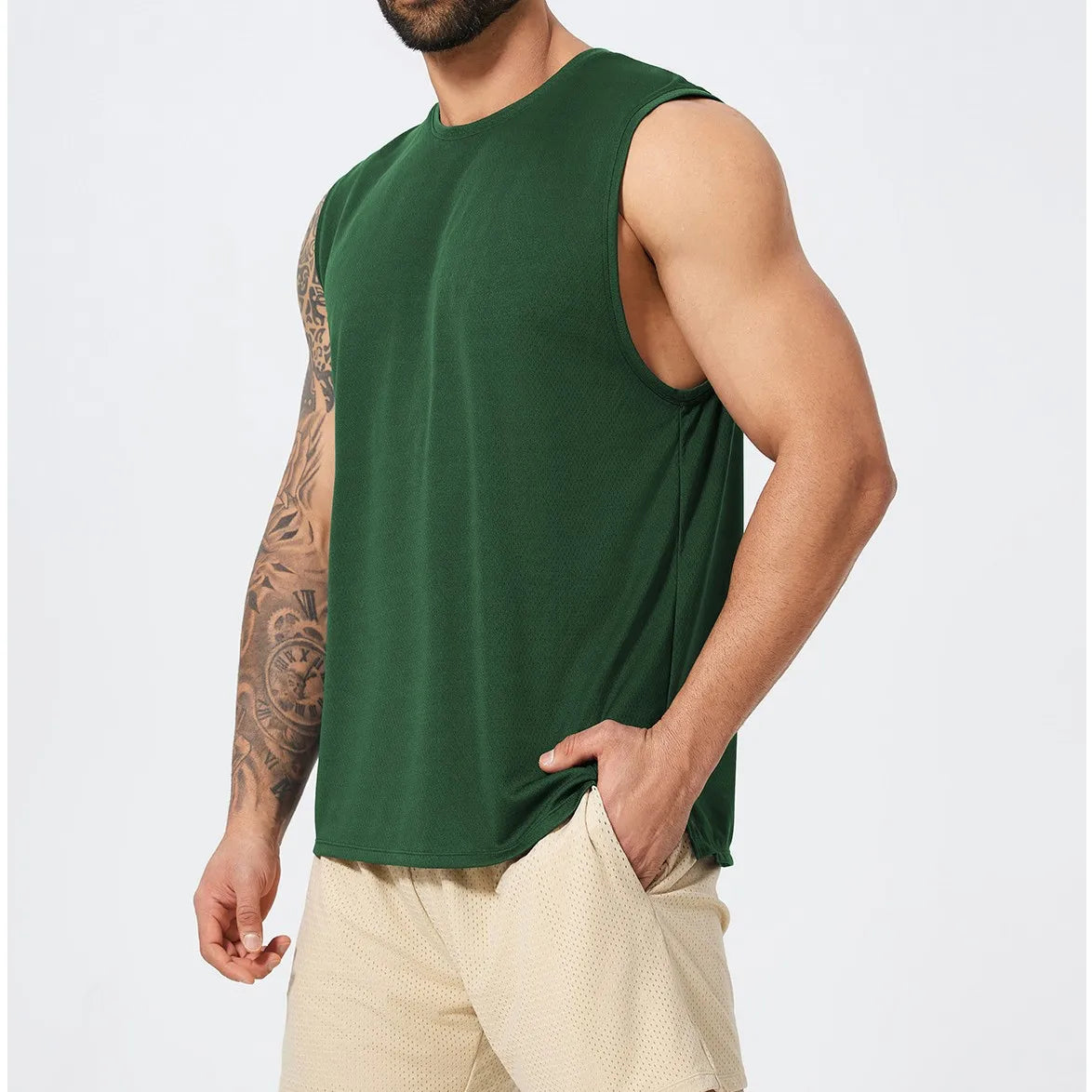 American Style Men's Casual Fitness Tank Top Spring Summer Sleeveless Sports Vest with Knitted Design for Basketball