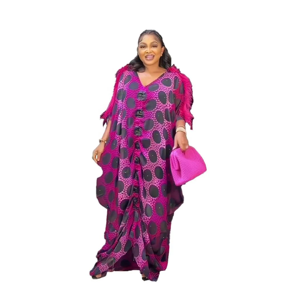Fashion African Plus Size Dresses Chiffon Nigerian Dresses Women Elegant African Ostrich Feather Elegant African Dresses