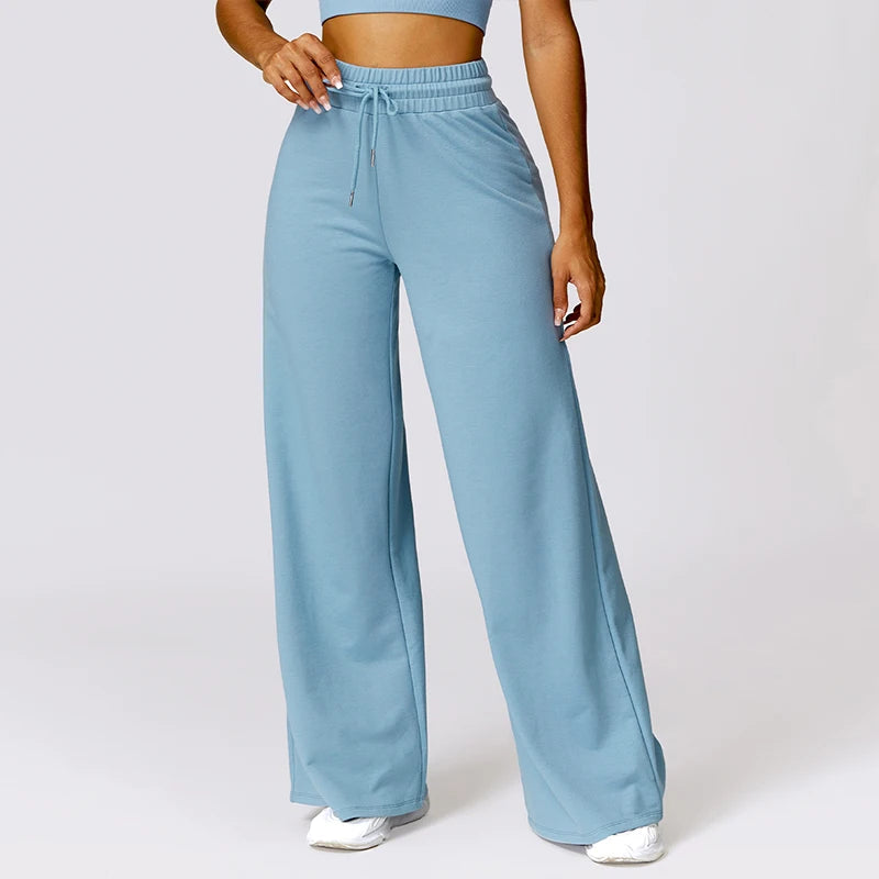 L800856 Custom Women Loose Plus Size Pants Trousers Outdoor Drawstring Comfort Running Flare Wide Leg Sweatpants Jogging Wear