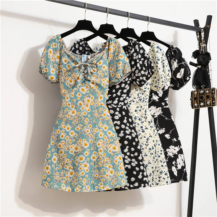 OEM/ODM Empire Waist A-line Short Sleeve Sweet Floral One Shoulder Women Summer Dresses