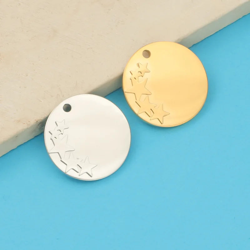 Factory Customization Mirror Polished Name Laser Engrave Pendant Stainless Steel Custom logo Star Charm for Jewelry Making