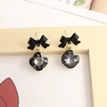Trendy Black Bowknot Metal Dangle Drop Earrings Luxury Rhinestone Jewelry Accessories for Women Girls Summer Pendant