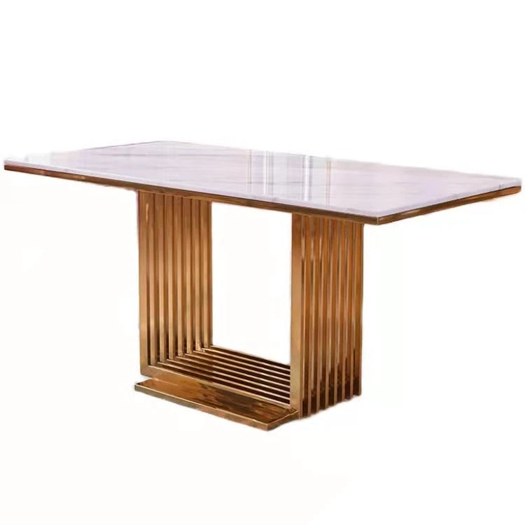 Luxury European Style Marble Dining Table Set Modern Stainless Steel Base Dining Table and Chair