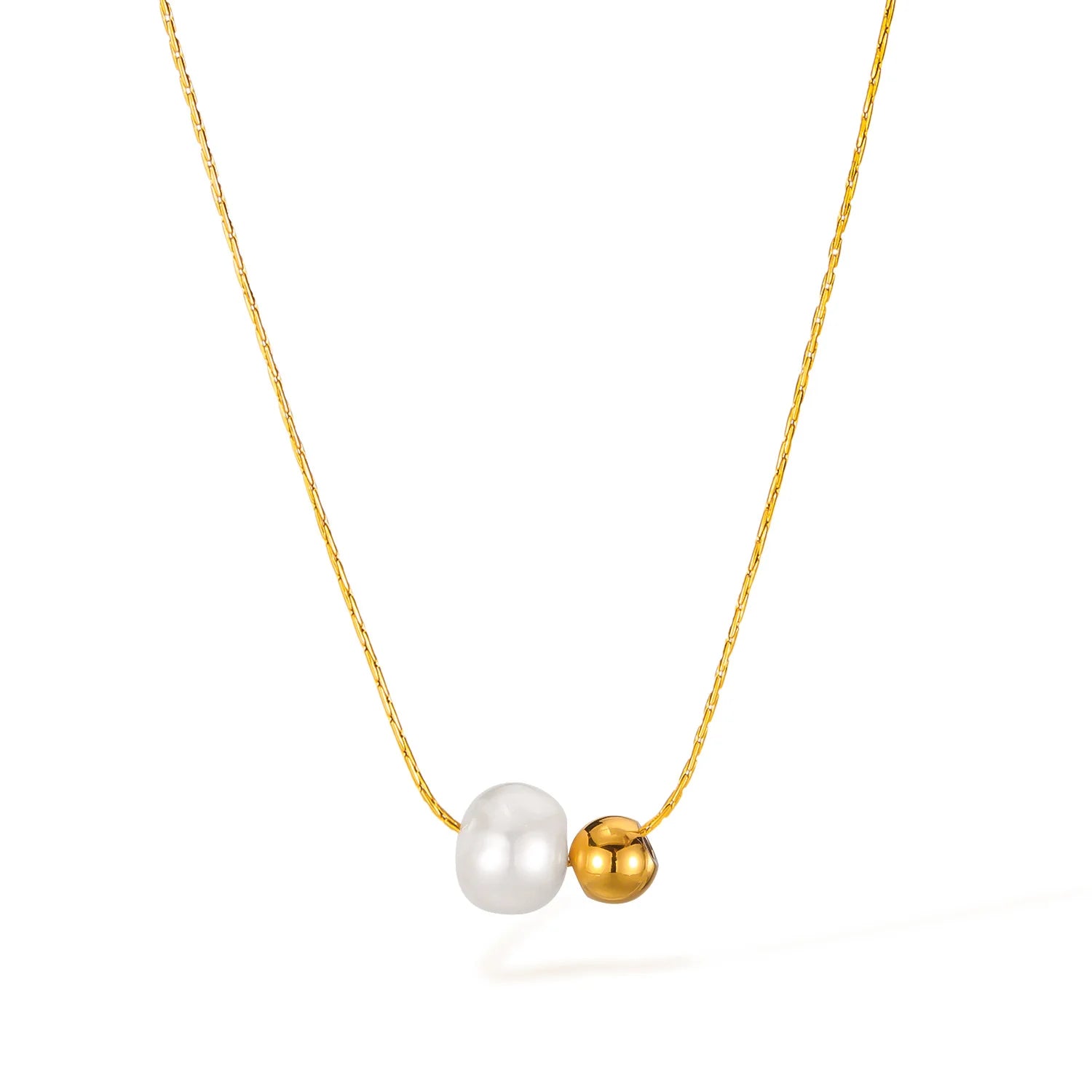 Fashion High-End Female Titanium Steel Necklace with Natural Freshwater Pearl Luxury Gold Plated Stainless Steel Jewelry