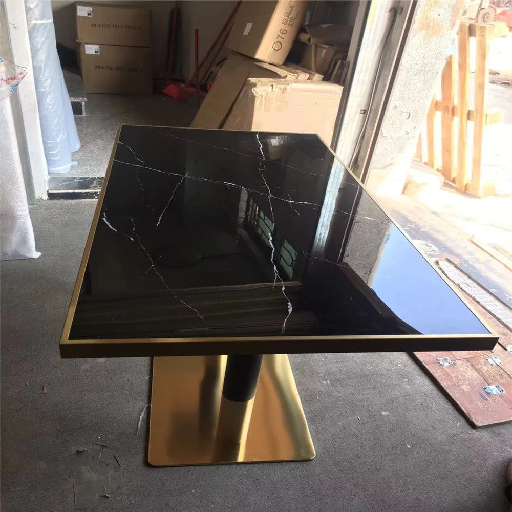 Simple Nordic Marble Dining Table Home Living Room Dining Table Coffee Shop Milk Tea Shop Stainless Steel Table