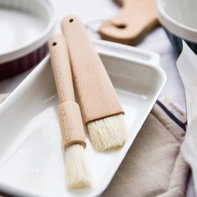 Nature Wooden BBQ Basting Brush Baking Cake Bread Pastry Oil Saucer Honey Butter Brushes Boar Bristle Kitchen Barbecue Tools