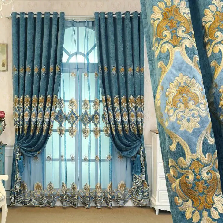 XinLan Elegant Heavy Weight Window Curtain Design European Home Woven Chenille Curtain for Living Room