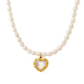 Freshwater Pearl 18k PVD Gold Plated White Sea Shell Heart Shape Pendant Necklace Elegant Pearl Jewelry Necklace for Woman