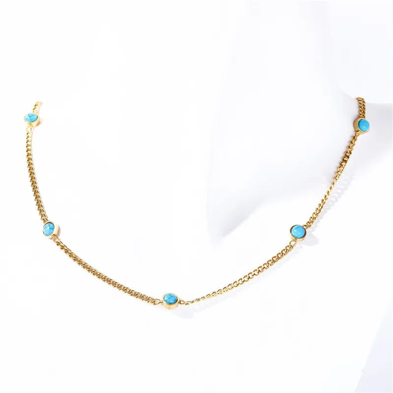 New Fashion Jewelry Natural Turquoise Necklace Stainless Steel 18K Gold Plated Necklace For Women