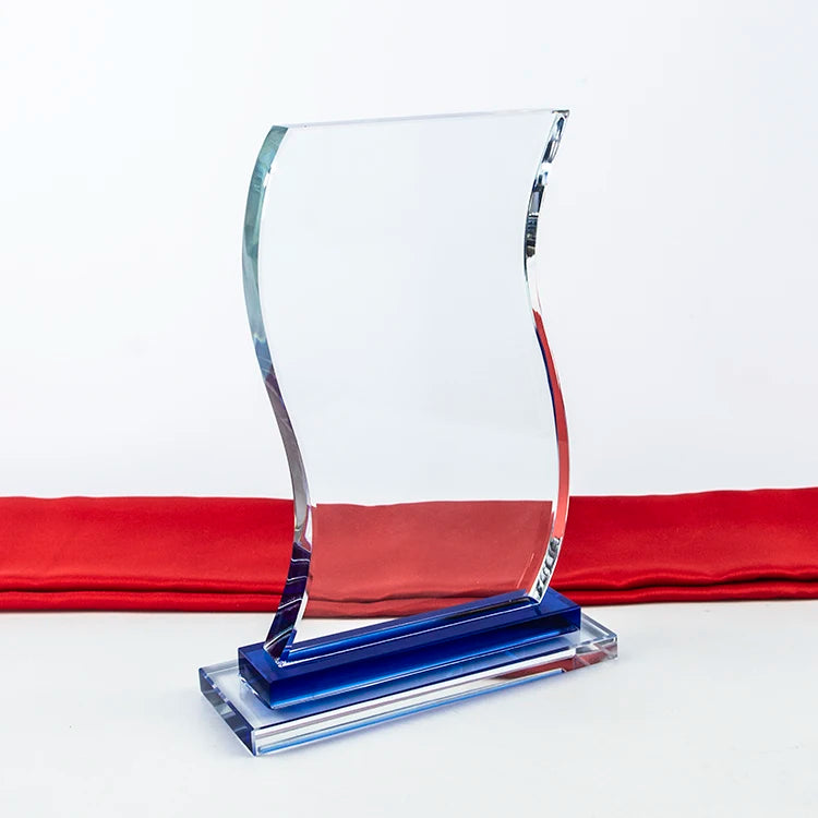 Unique Different Shape Custom Color Engraved K9 Crystal Glass Award Plaque Trophy Glass Blanks for Business Authorized Souvenir