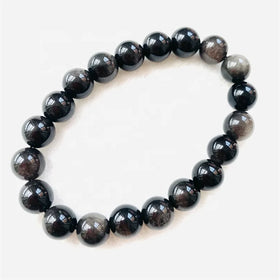 Wholesale Natural Fashion Lucky Crystal Beads Gemstone Bracelet Healing Silver Obsidian Bracelet for Gift