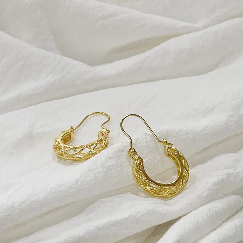 Hollow Big 925 Sterling Silver Twisted Rope Hoop Earrings 18K Gold Plated Ear Jewelry for Women