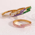 Dreamshow Adjustable Baguette Bracelet Colorful Shining Zircon Bracelet Stainless Steel Bangle for Women