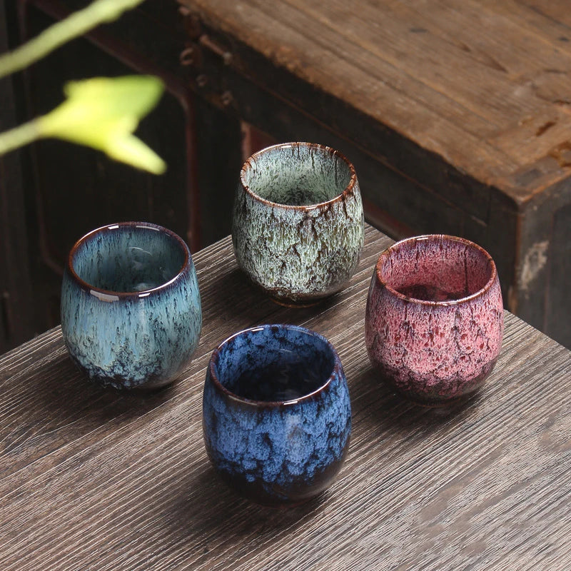 Ceramic Japanese Matcha Cup Fambe Gradient Color Coffee Tea Cup Without Handle Colorful