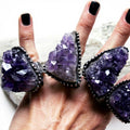 RM43797 Massive Purple Amethyst Druzy Geode Stalactite Flower Cluster Crystal Ring Adjustable Size Ring